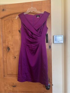 Tahari ASL Jewel-Tone Satin V-Neck Midi Dress
